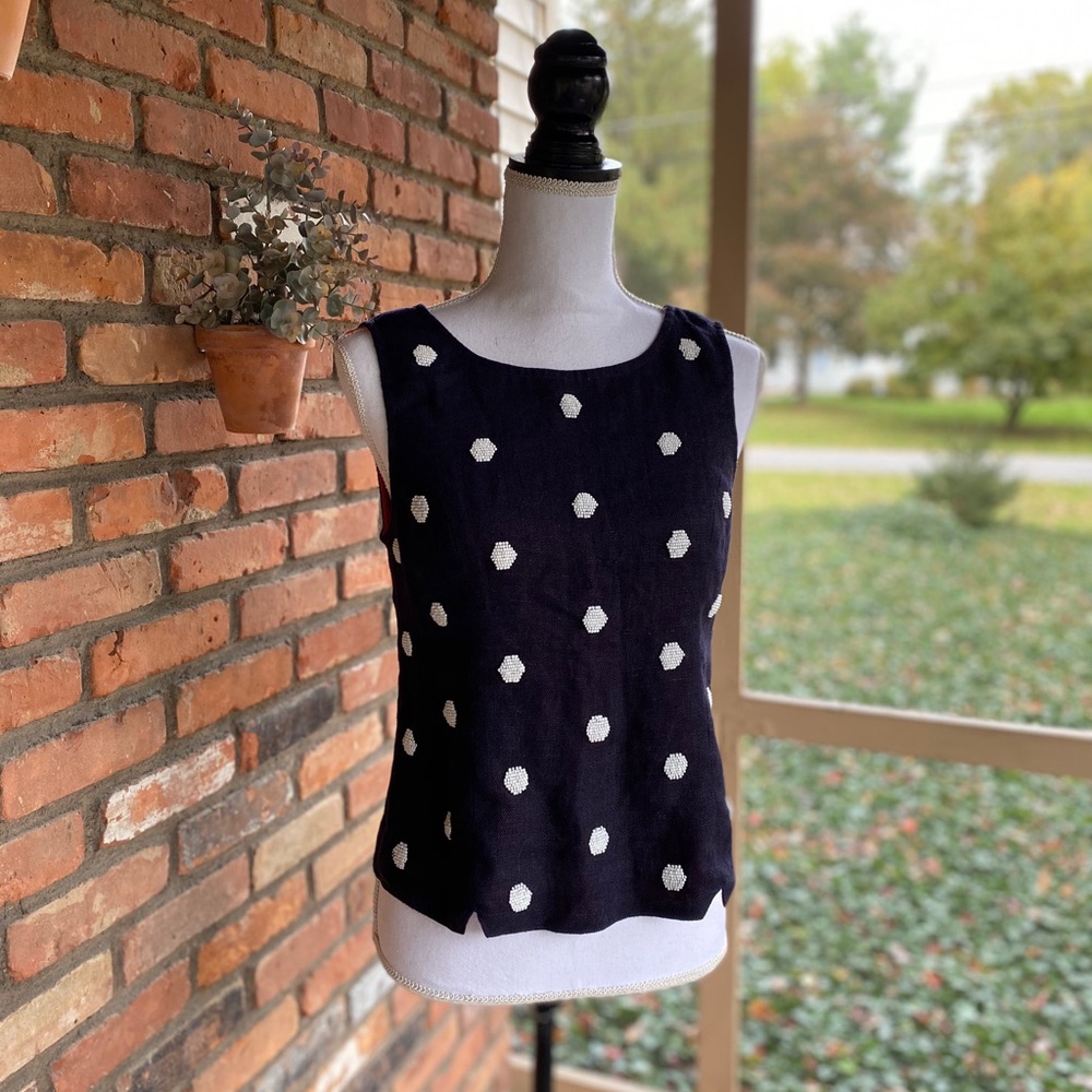 Odille Linen Beaded Polka Dot Tank